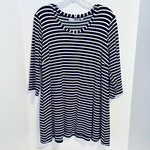 Andrea Geer Designs Black & White Stripe 3/4 Sleeve Tunic Top Size Large